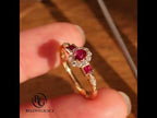 Vintage Halo Yellow Gold Oval Cut Ruby Sapphire Engagement Ring