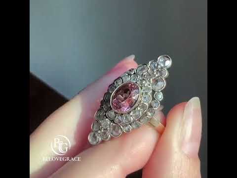 Vintage Unique Design Bezel Double Halo Oval Cut Pink Sapphire Engagement Ring