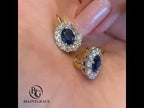 Halo Two Tone Oval Cut Blue Sapphire Drop Earrings For Women