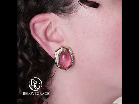 Luxury Jewelry Two Tone Bezel Oval Cabochon Cut Ruby Sapphire Stud Earrings For Women