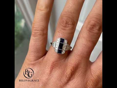 Luxury Jewelry Art Deco Baguette Cut Blue & White Sapphire Engagement Rings