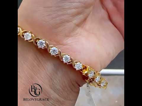 Vintage Yellow Gold Round Cut White Sapphire Tennis Bracelet For Women