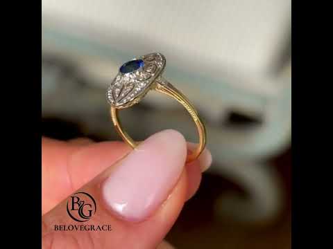 Luxury Jewelry Vintage Two Tone Halo Round Cut Blue & White Sapphire Engagement Rings