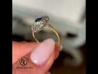 Luxury Jewelry Vintage Two Tone Halo Round Cut Blue & White Sapphire Engagement Rings