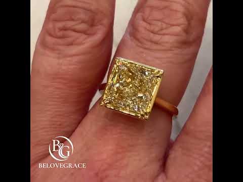 Classic Solitaire Double Prong Yellow Gold Princess  Cut Canary Sapphire Engagement Ring