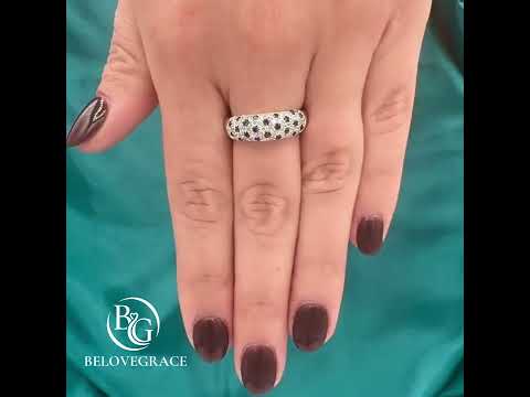 Pave Setting Round Cut White & Blue Sapphire Wedding Band