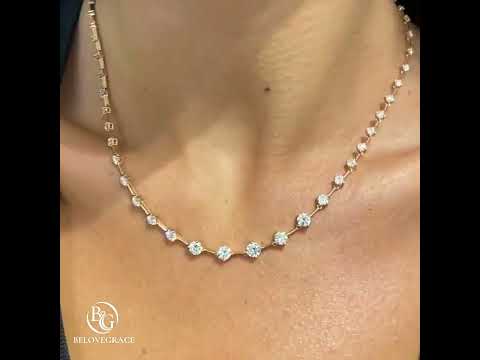 Gold Chain Round Cut White Sapphire Tennis Necklace For Women