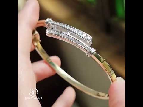 Unique Two Tone Round Cut White Sapphire Bangle Bracelet For Women