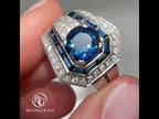 Luxury Jewelry Art Deco Double Halo Round Cut Blue Sapphire Engagement Rings