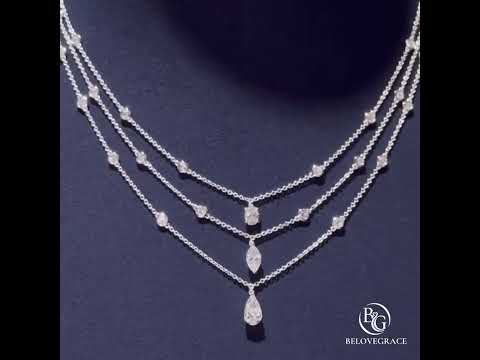 Three Row Marquise & Pear Cut White Sapphire Pendant Necklace For Women