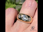 Bezel Set Golden Round Cut Moissanite Three-Stone Engagement Ring