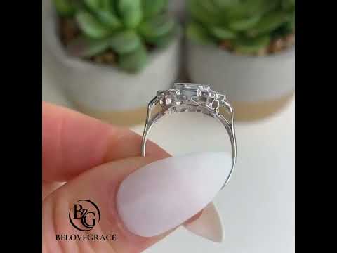 Art Deco Halo Asscher Cut Aquamarine Sapphire Engagement Ring