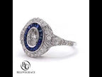 Art Deco Double Halo Bezel Oval Cut White Sapphire Engagement Ring