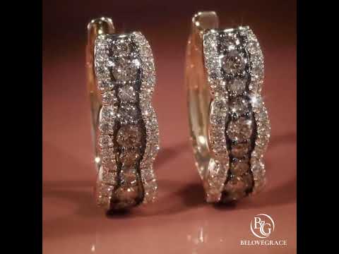Multi-Row Pavé Brown Sapphire Round Cut Huggie Earrings For Women