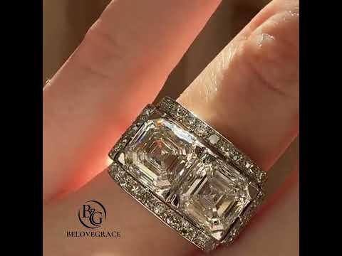Luxury Jewelry Art Deco Toi et Moi Halo Asscher Cut  White Sapphire Engagement Rings