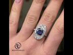 Luxury Jewelry Two Tone Antique Design Halo Cushion Cut Blue & White Sapphire Engagement Rings