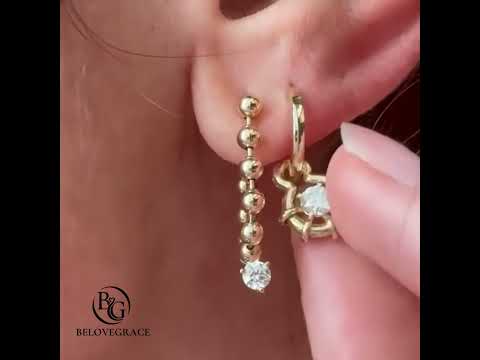 Unique Design Solitaire Yellow Gold Round Cut White Sapphire Drop Earrings For Women