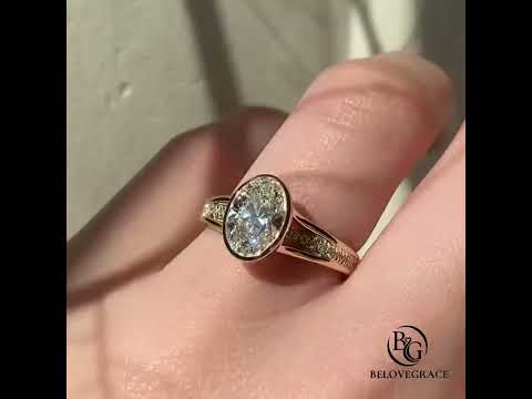 Vintage Bezel Pavé Band Oval Cut Yellow Gold Moissanite Engagement Ring
