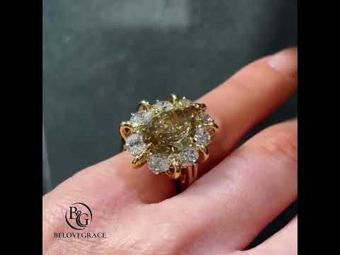 Unique Design Two Tone Halo Pear Cut Canary Sapphire Engagement Ring
