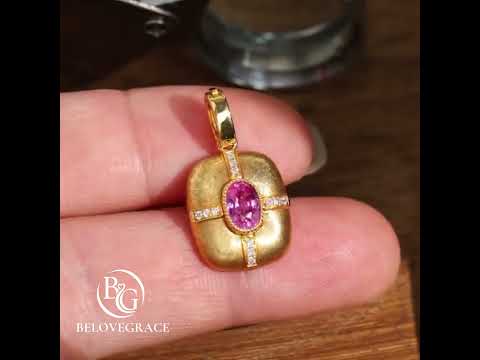 Vintage Yellow Gold Oval Cut Pink Sapphire Pendant Necklace For Women