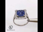 Art Deco Halo Cushion Cut Blue Sapphire Engagement Ring