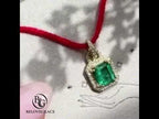 Lock Design Yellow Gold Halo Emerald Cut Emerald Sapphire Pendant Necklace For Women
