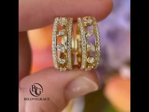 Luxury Jewelry Golden Mix Cut White Sapphire Hoop Earrings For Women