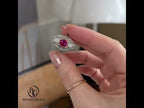 Art Deco Two Tone Bezel Round Cut Ruby & White Sapphire Engagement Ring