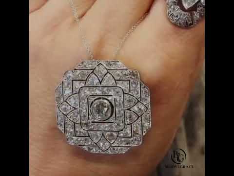 Art Deco Round Cut White Sapphire Pendant Necklace For Women