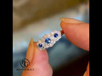 Luxury Jewelry Two Tone Halo Round Cut Blue & White Sapphire Half Eternity Wedding Band For Women