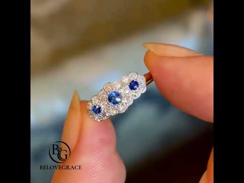 Luxury Jewelry Two Tone Halo Round Cut Blue & White Sapphire Half Eternity Wedding Band For Women