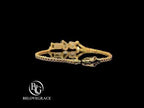 Three Stone Yellow Gold Pear & Emerald & Round Cut White Sapphire Chain Bracelet For Women