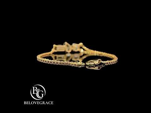Three Stone Yellow Gold Pear & Emerald & Round Cut White Sapphire Chain Bracelet For Women
