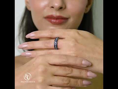 Vintage Triple Row Round Cut Blue & White Sapphire Half Eternity Wedding Band For Women