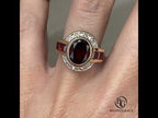 Art Deco Two Tone Bezel Setting Oval Cut Garnet Sapphire Moissanite Engagement Ring