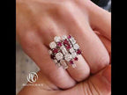 Luxury Jewelry Unique Design Round & Baguette Cut Ruby & White Sapphire Cluster Statement Rings