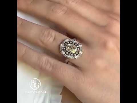 Vintage Double Halo Cushion Cut White Sapphire Cluster Engagement Rings