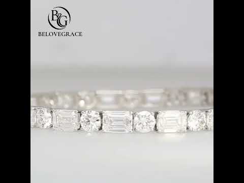 Classic Emerald & Round Cut White Sapphire Tennis Bracelet For Women