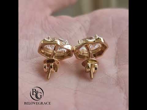 Classic Solitaire Yellow Gold Oval Cut White Sapphire Stud Earrings For Women