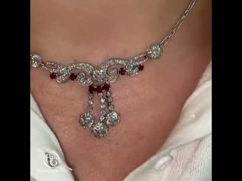 Vintage Ruby & White Sapphire Round Cut Pendant Necklace For Women