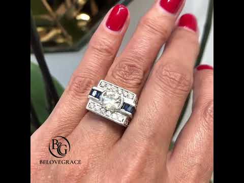 Luxury Jewelry Art Deco Round Cut White & Blue Sapphire Engagement Rings