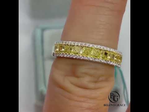 Golden Triple Row Canary Radiant Cut Moissanite Wedding Band Ring