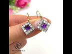 Vintage Halo Two Tone Bezel Asscher Cut Amethyst Sapphire Drop Earrings For Women