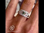 Vintage Two Tone Round Cut Emerald & White Sapphire Engagement Rings