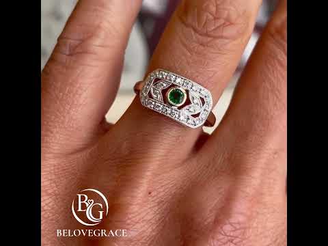 Vintage Two Tone Round Cut Emerald & White Sapphire Engagement Rings