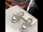 Bow Knot Design 12mm Pearl Moissanite Dangle Earrings For Women