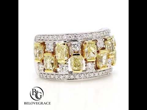 Two Tone Multi Row Radiant Cut Canary Sapphire Wedding Band For Women