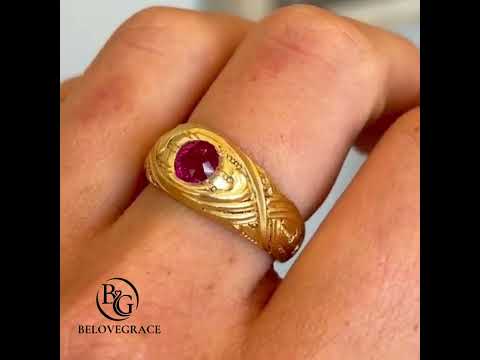 Luxury Jewelry Golden Art Nouveau Design Solitaire Round Cut Ruby Sapphire Engagement Rings