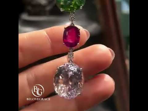 Multicolour Oval Cut Pink & Ruby & Emerald Sapphire Pendant Necklace For Women