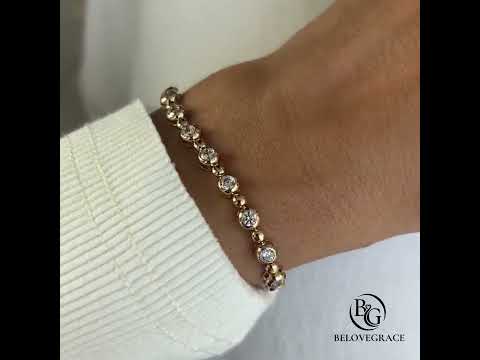 Golden Bezel Set Round Cut White Sapphire Tennis Bracelet For Women